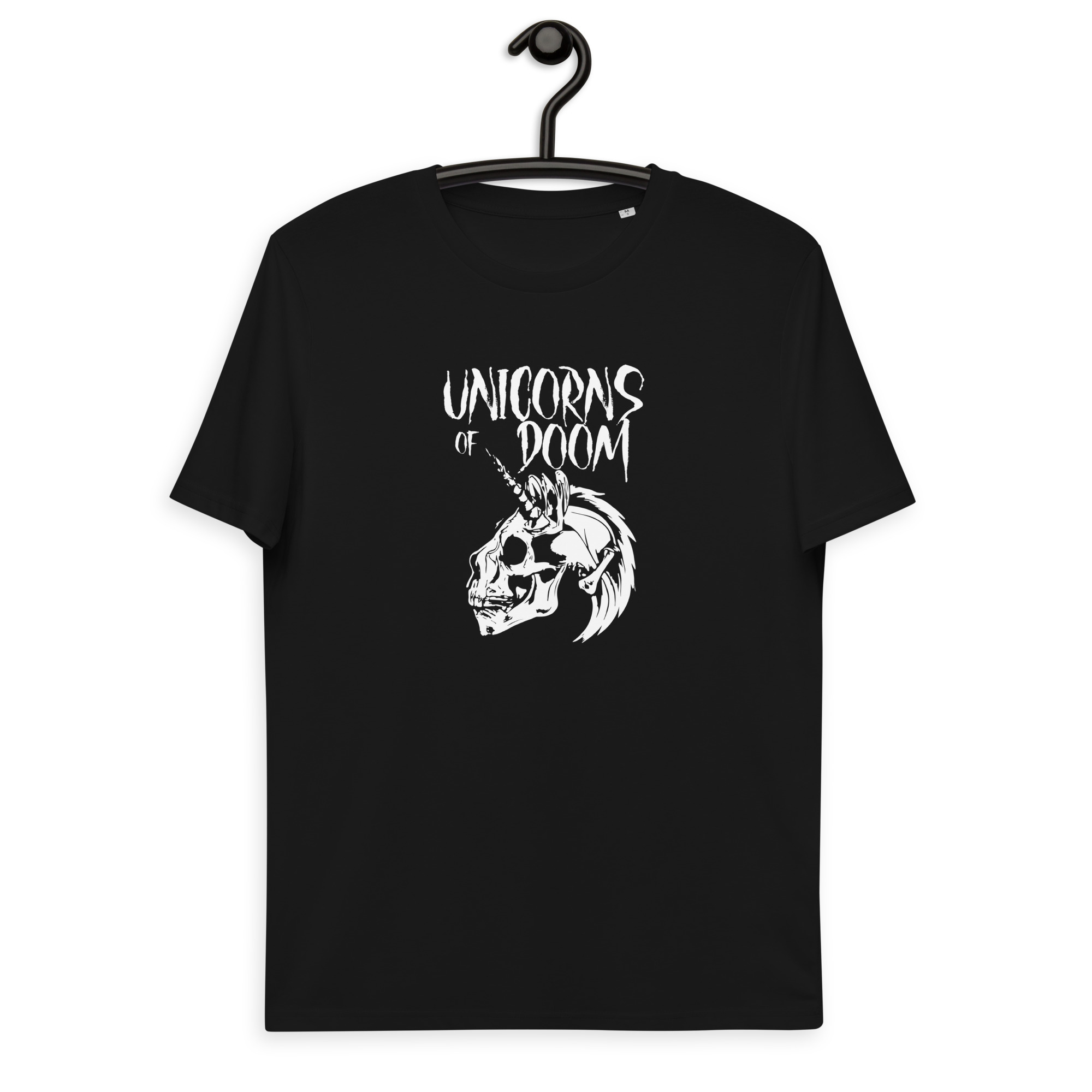 unisex-organic-cotton-t-shirt-black-front-64b77bc74cc0e.jpg Debbie & Freddie - Unicorns of Doom fake band t-shirt